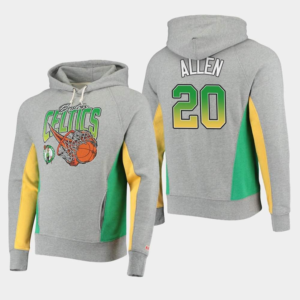 Men's Boston Celtics #20 Ray Allen Gray Raglan Tri-Blend Fire Contrast Hoodie NNB42E7O