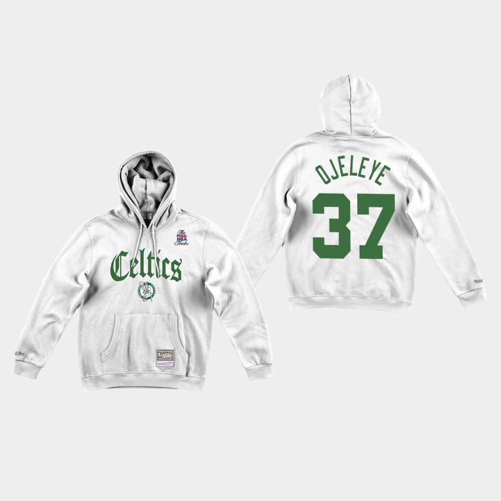 Men's Boston Celtics #37 Semi Ojeleye White Faded Old English Hoodie OWD46E0J