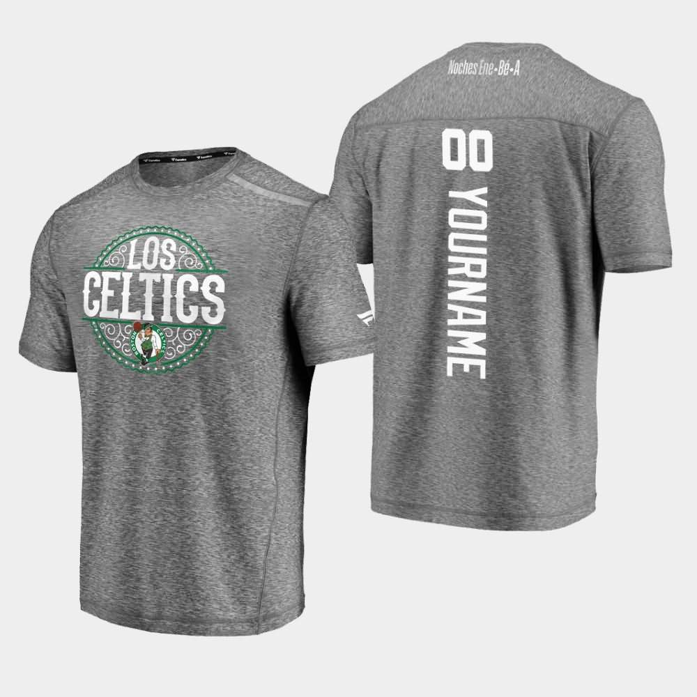 Men's Boston Celtics #00 Custom Heather Gray 2020 Latin Night Clutch Shooting Noches Ene-Be-A T-Shirt MCD00E2I