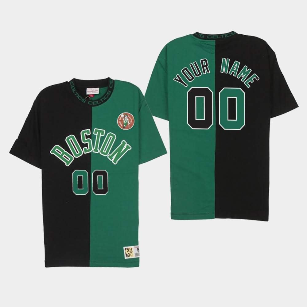 Men's Boston Celtics #00 Custom Black Green Split Color T-Shirt JOZ11E0C