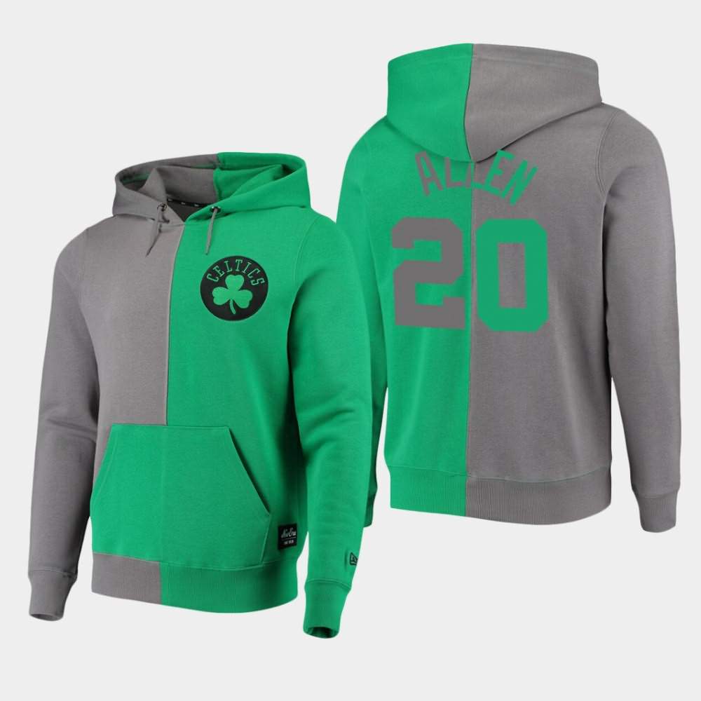 Men's Boston Celtics #20 Ray Allen Gray Kelly Green Color Block Pullover Diagonal French Terry Hoodie JGS07E2D