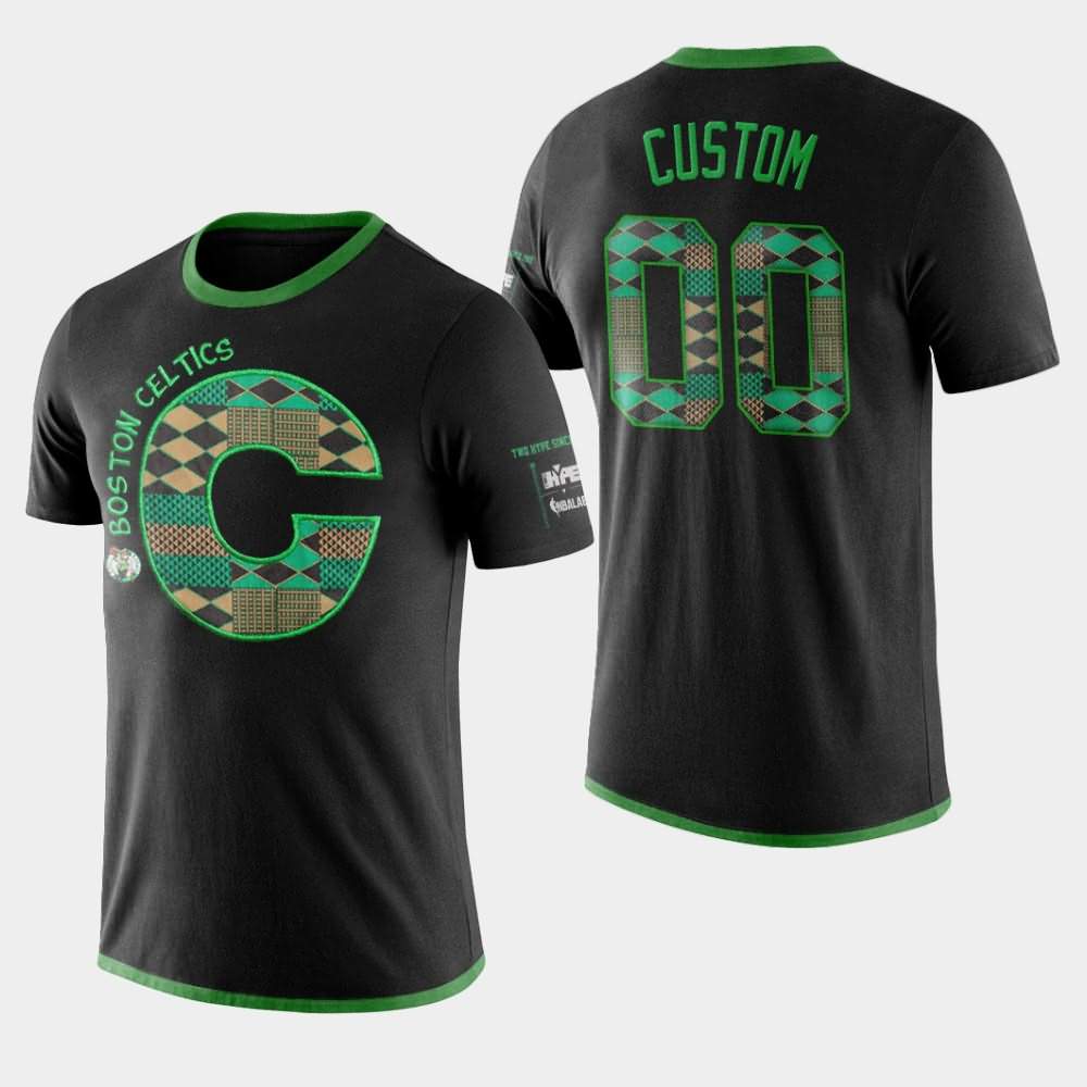 Men's Boston Celtics #00 Custom Black Letter Performance Kente T-Shirt SWI68E8K
