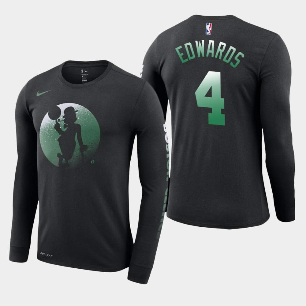Men's Boston Celtics #4 Carsen Edwards Black Long Sleeve Dry Dezzo Logo T-Shirt XFN40E3U