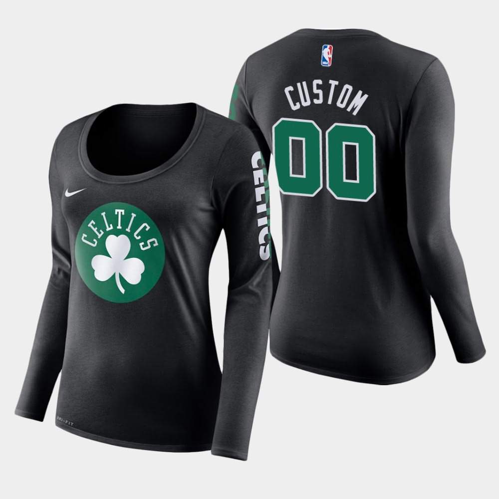 Women's Boston Celtics #00 Custom Black Long Sleeve Primary Logo T-Shirt FTD42E3H